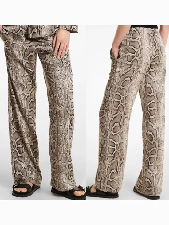 Michael Kors Pants - Michael Kors Wide Leg Pants Crushed Crepe Snakeskin Print Bottoms SZ Medium
